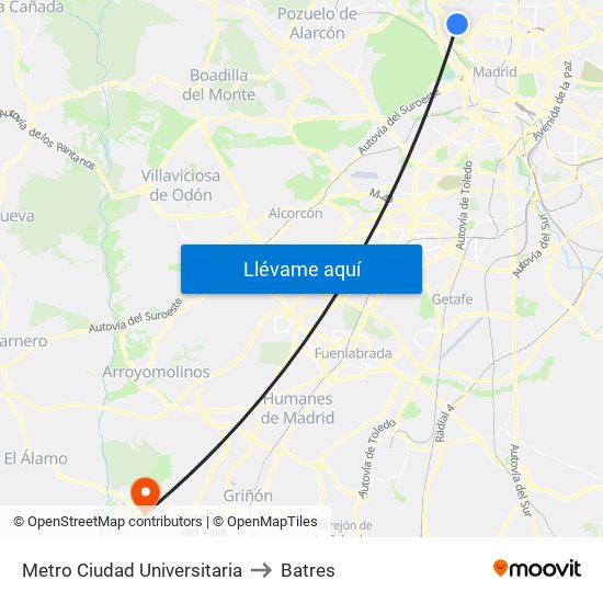 Metro Ciudad Universitaria to Batres map