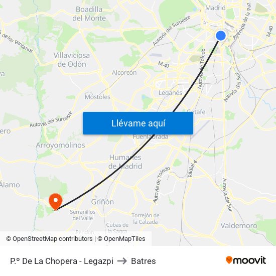 P.º De La Chopera - Legazpi to Batres map