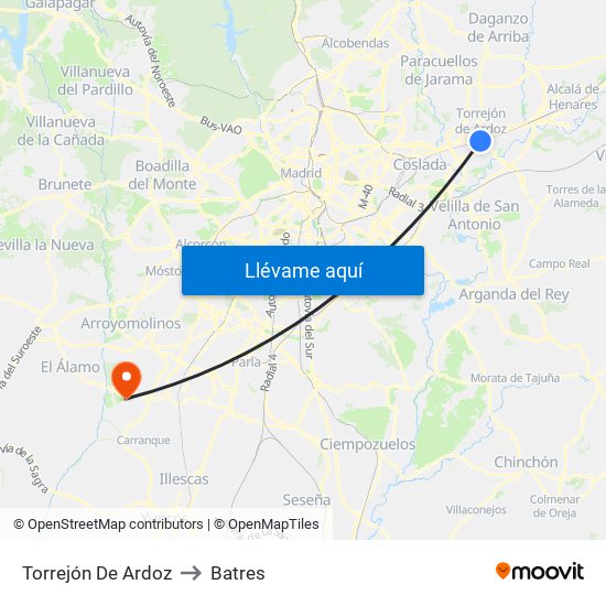 Torrejón De Ardoz to Batres map