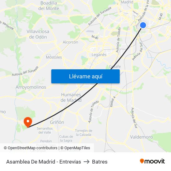 Asamblea De Madrid - Entrevías to Batres map