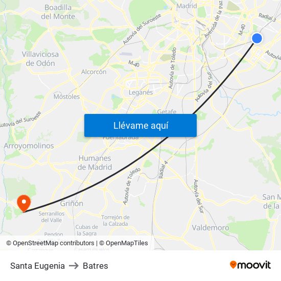Santa Eugenia to Batres map