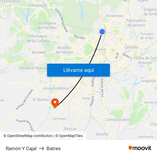 Ramón Y Cajal to Batres map