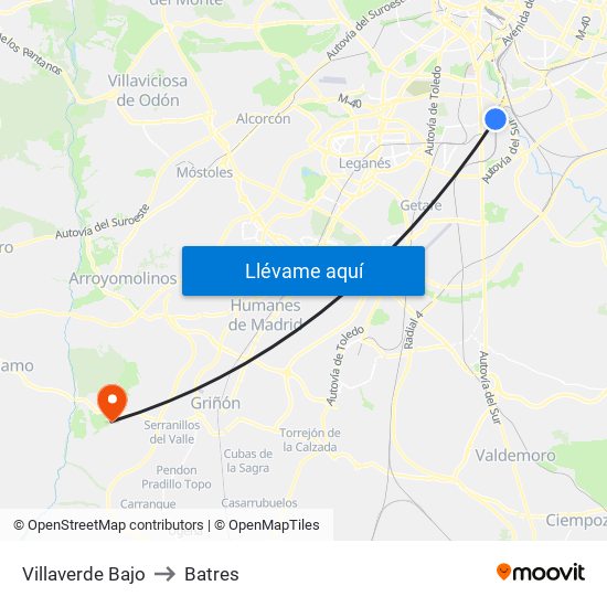 Villaverde Bajo to Batres map