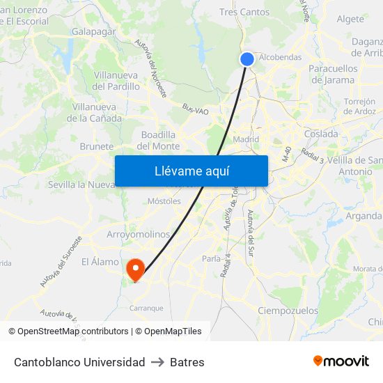 Cantoblanco Universidad to Batres map