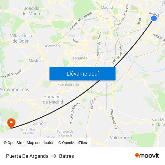 Puerta De Arganda to Batres map