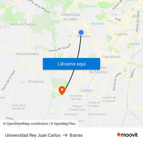 Universidad Rey Juan Carlos to Batres map