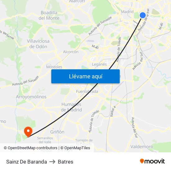 Sainz De Baranda to Batres map