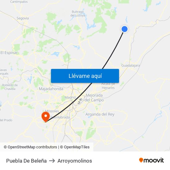 Puebla De Beleña to Arroyomolinos map