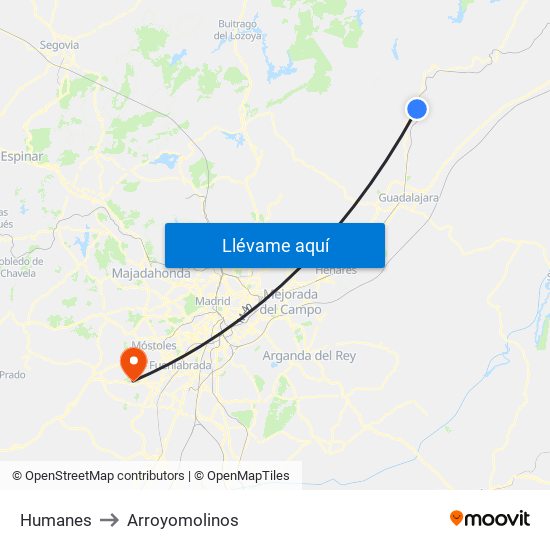 Humanes to Arroyomolinos map