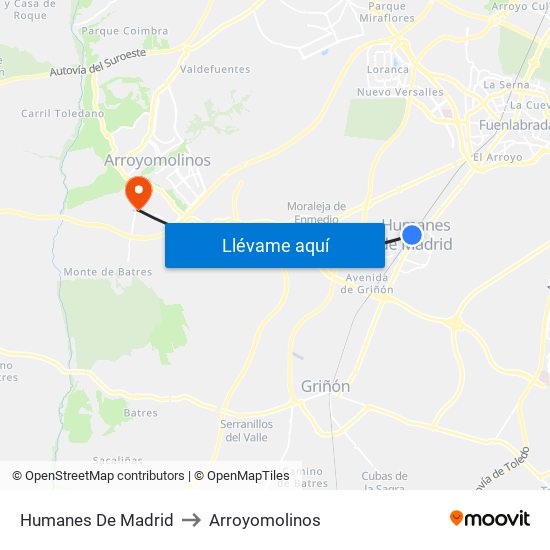 Humanes De Madrid to Arroyomolinos map