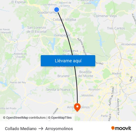 Collado Mediano to Arroyomolinos map