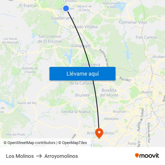 Los Molinos to Arroyomolinos map
