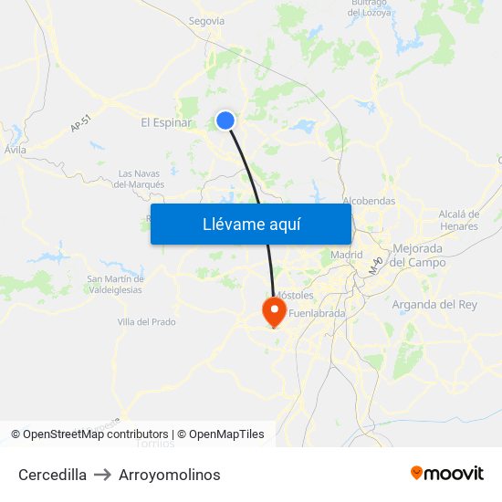 Cercedilla to Arroyomolinos map