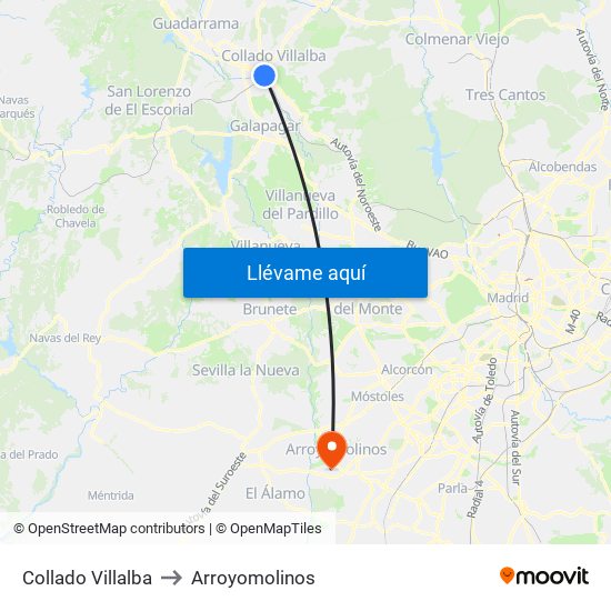 Collado Villalba to Arroyomolinos map