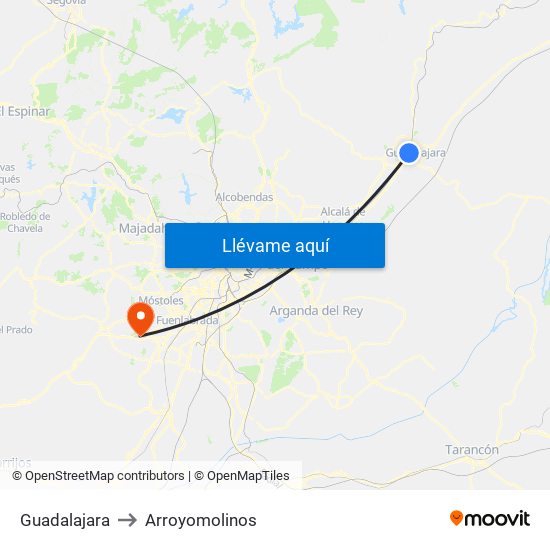 Guadalajara to Arroyomolinos map