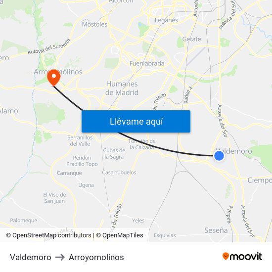 Valdemoro to Arroyomolinos map