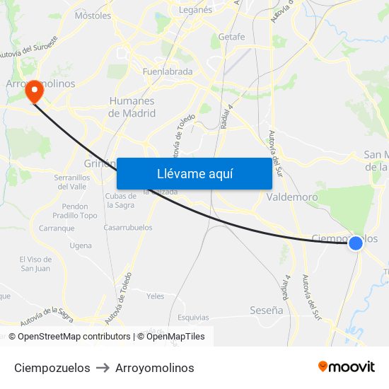 Ciempozuelos to Arroyomolinos map