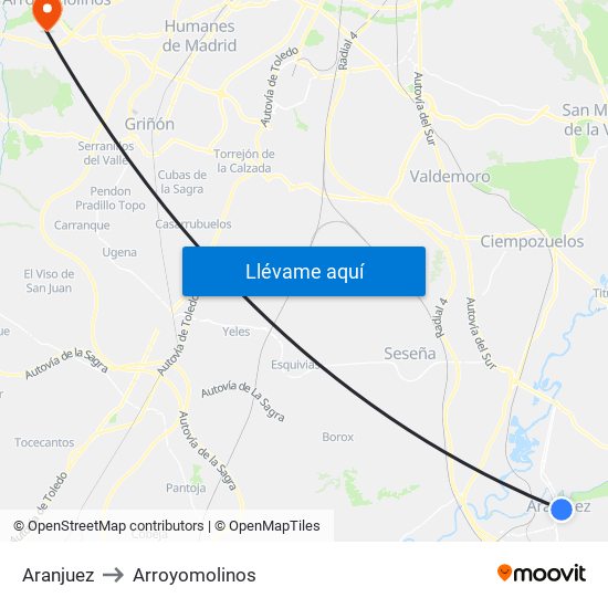 Aranjuez to Arroyomolinos map