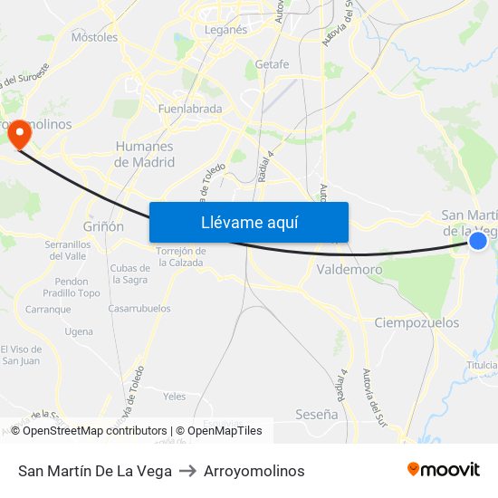 San Martín De La Vega to Arroyomolinos map