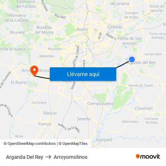 Arganda Del Rey to Arroyomolinos map