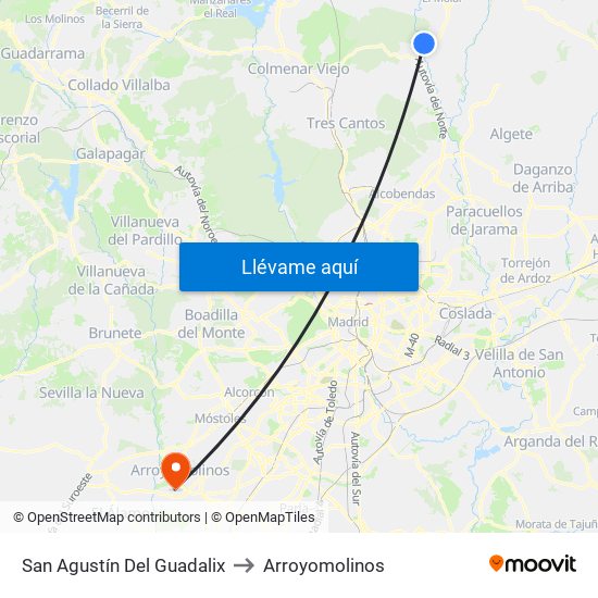 San Agustín Del Guadalix to Arroyomolinos map