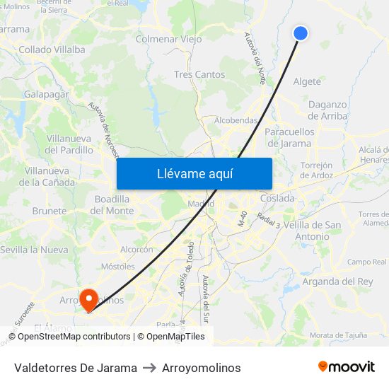 Valdetorres De Jarama to Arroyomolinos map