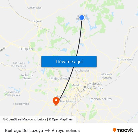 Buitrago Del Lozoya to Arroyomolinos map