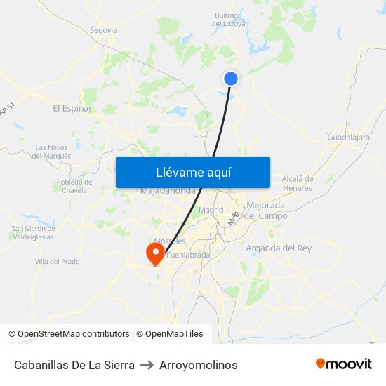 Cabanillas De La Sierra to Arroyomolinos map