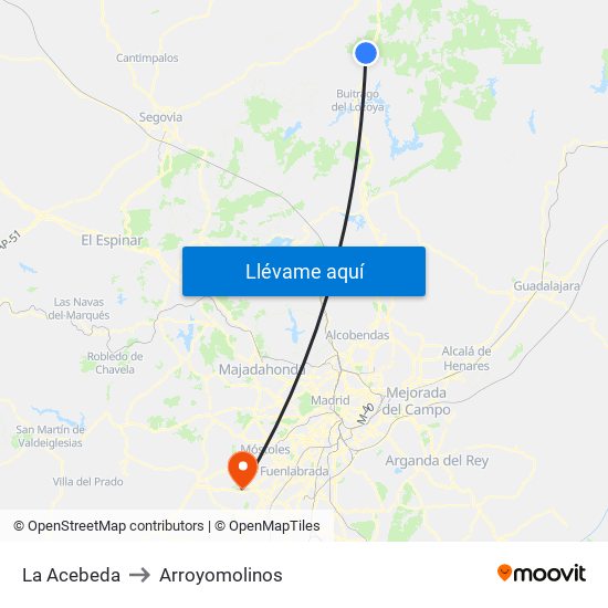 La Acebeda to Arroyomolinos map