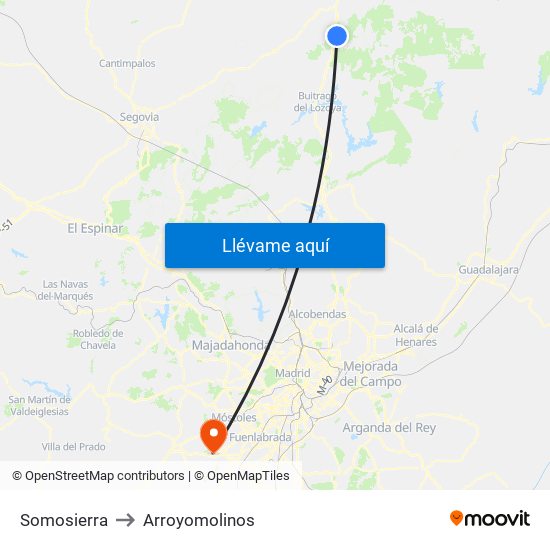 Somosierra to Arroyomolinos map