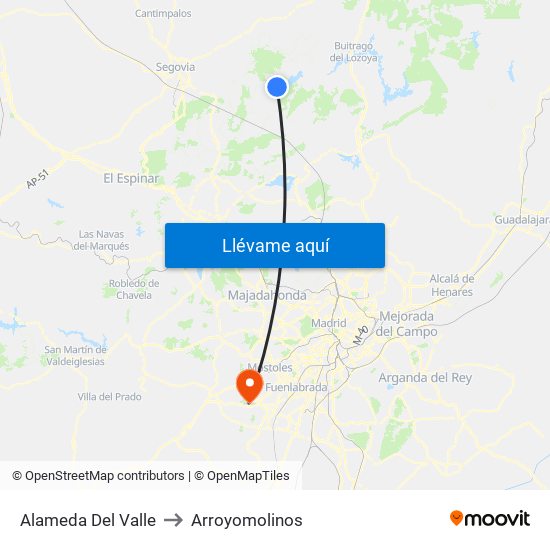 Alameda Del Valle to Arroyomolinos map