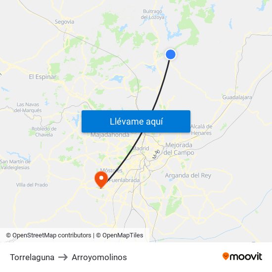 Torrelaguna to Arroyomolinos map