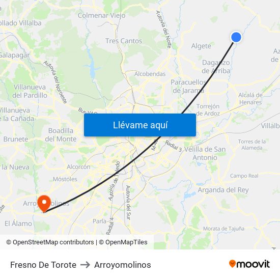 Fresno De Torote to Arroyomolinos map