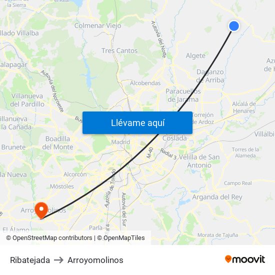 Ribatejada to Arroyomolinos map