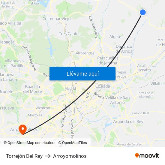 Torrejón Del Rey to Arroyomolinos map