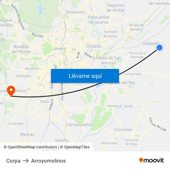 Corpa to Arroyomolinos map