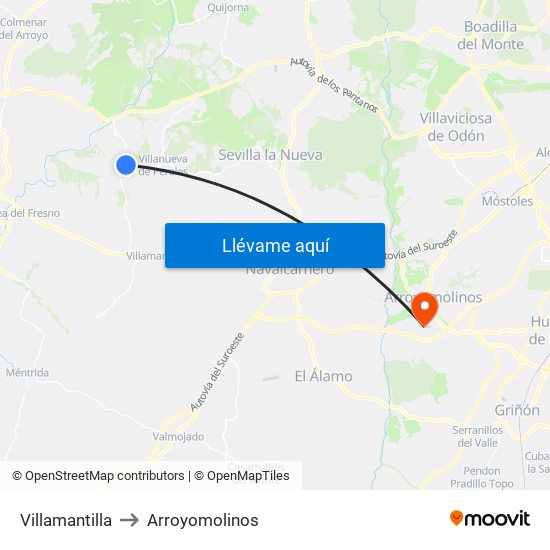 Villamantilla to Arroyomolinos map