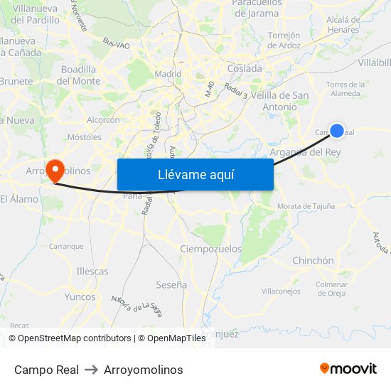 Campo Real to Arroyomolinos map