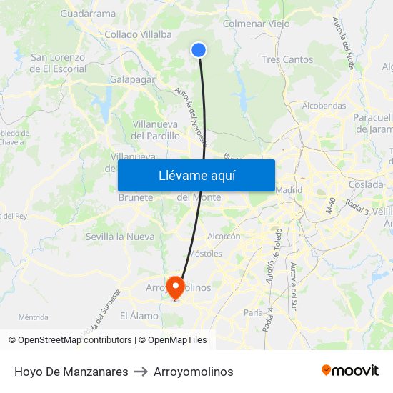 Hoyo De Manzanares to Arroyomolinos map