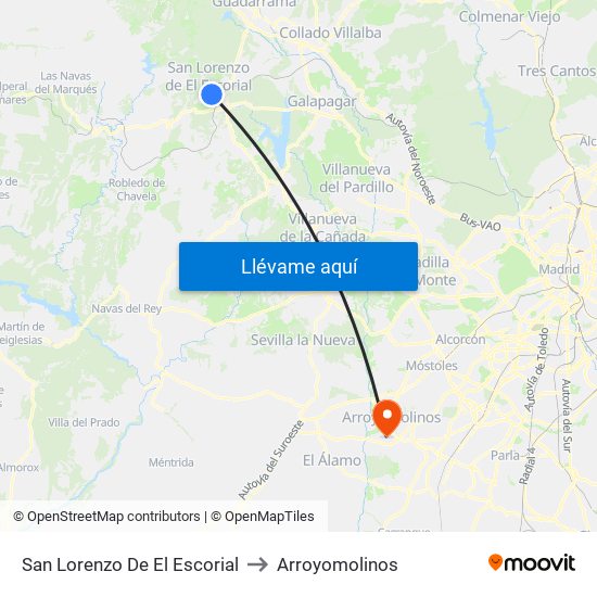 San Lorenzo De El Escorial to Arroyomolinos map