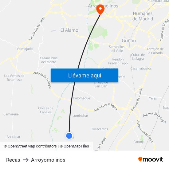Recas to Arroyomolinos map