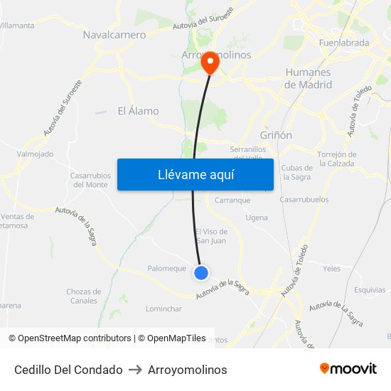 Cedillo Del Condado to Arroyomolinos map