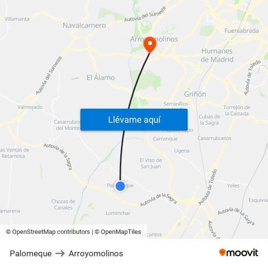 Palomeque to Arroyomolinos map