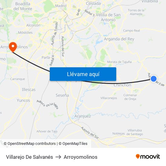Villarejo De Salvanés to Arroyomolinos map