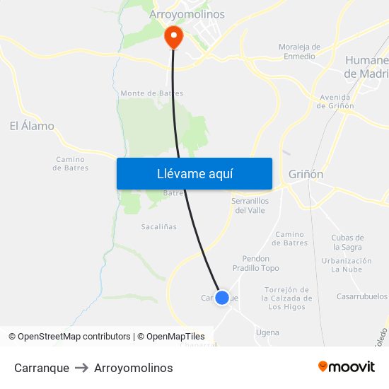Carranque to Arroyomolinos map