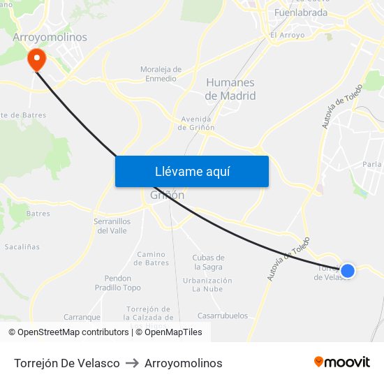 Torrejón De Velasco to Arroyomolinos map