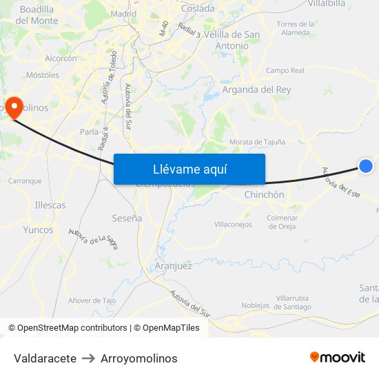 Valdaracete to Arroyomolinos map