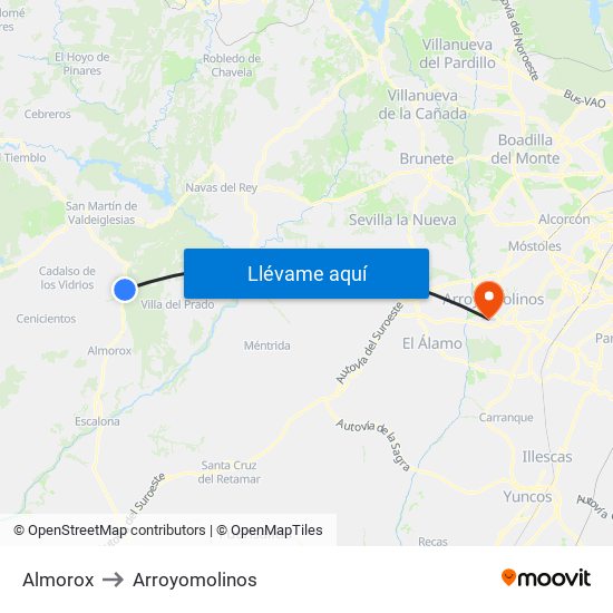 Almorox to Arroyomolinos map