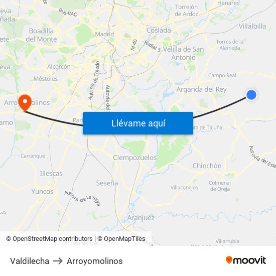 Valdilecha to Arroyomolinos map