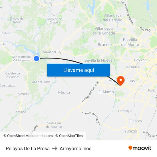 Pelayos De La Presa to Arroyomolinos map